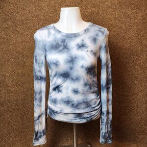 VS PINK Women Adjustable Rushed Waffle-Knit Thermal Shirt Blue Tie Dye XS Logo